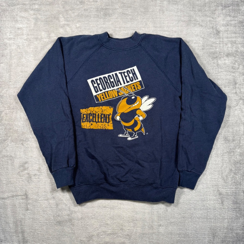 Georgia Tech Yellow Jackets Sweatshirt Youth Large Navy Blue Vintage Crewneck